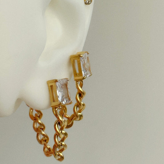 NEW GOLD CHAIN DIAMOND EARRINGS