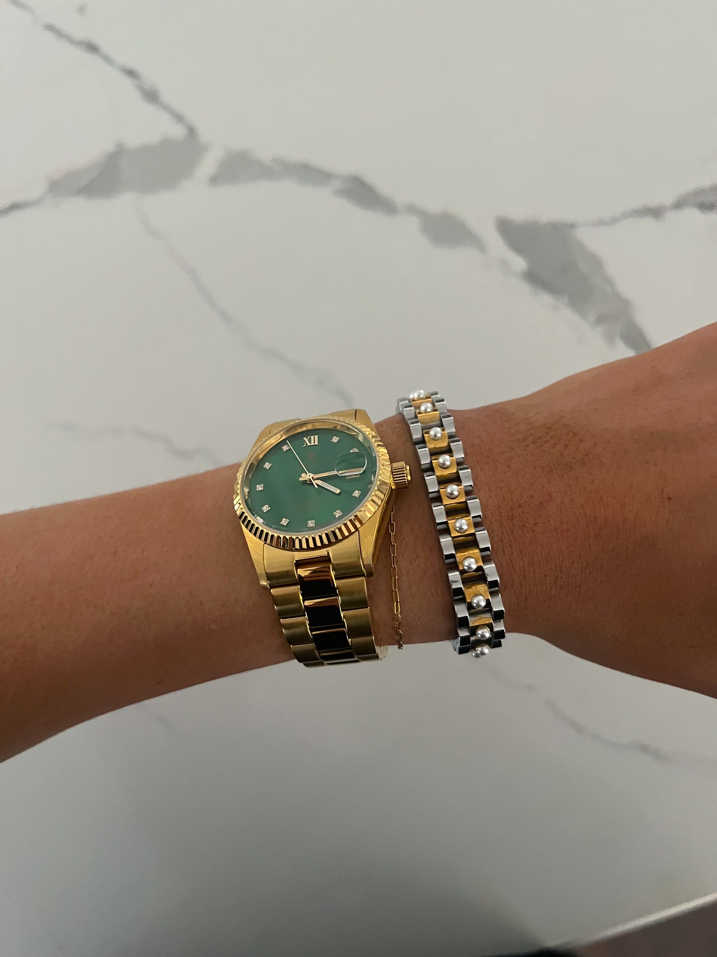 PEARL TWO TONED WATCH BAND BRACELET